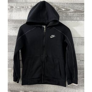 Nike Full Zip Hoodie Boys Size Medium Black Jacket Long Sleeve Embroidered Logo